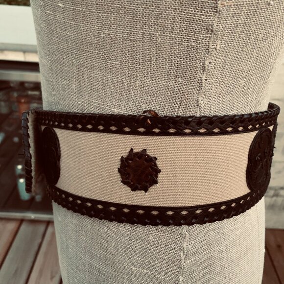 Wide Statement Brown Braided Leather Canvas Boho Chic 70s Hippie Corset Belt - Picture 5 of 13